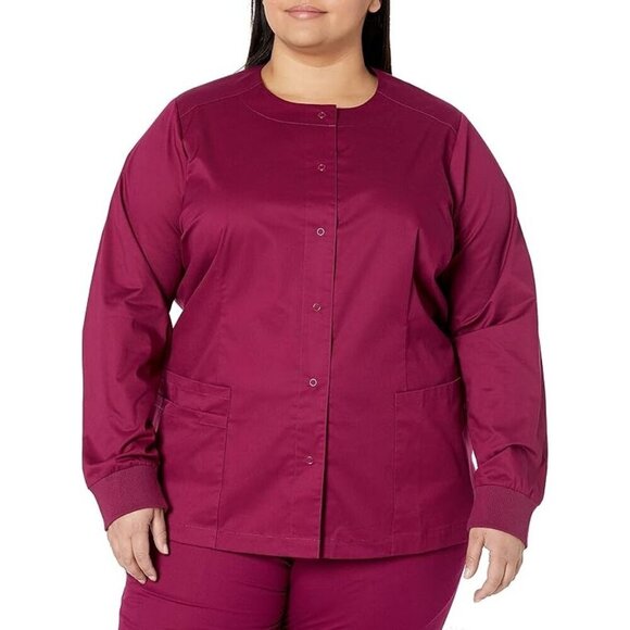 Amazon Essentials Jackets & Blazers - NWOT Plum‎ medical scrub jacket snap on front long sleeve pockets women 4X